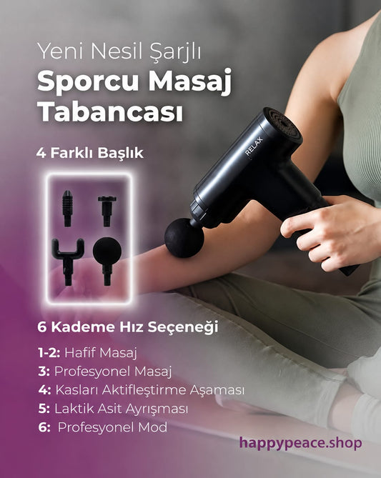 Şarjlı Derin Doku Masaj Tabancası | 4 Başlıklı Sessiz Kas Gevşetici Masaj Aleti